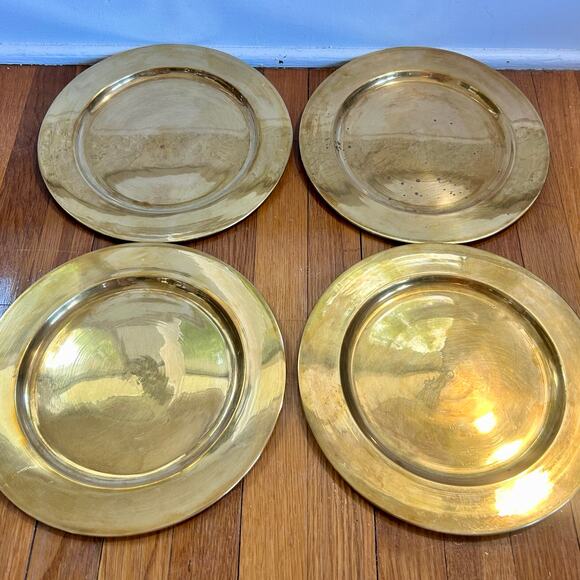 Set of 4 Vintage Solid Brass Charger Plates – 11.75” – Made in India - Picture 1 of 10